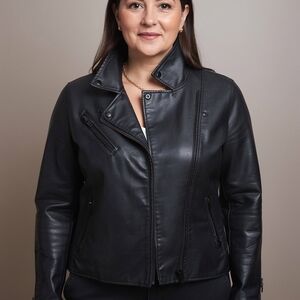 Women’s Black Leather Asymmetrical Zip Jacket